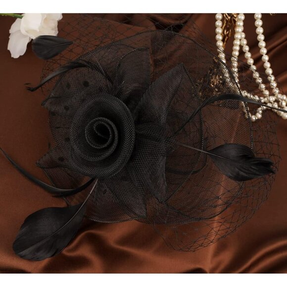 Fascinators Hats Polyester Feather Veil Floral Clip for Wedding Party - Picture 8 of 8